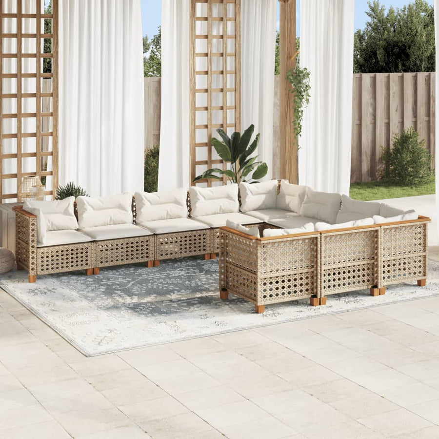 10-Delige Loungeset Met Kussens Poly Rattan Beige gat weven
