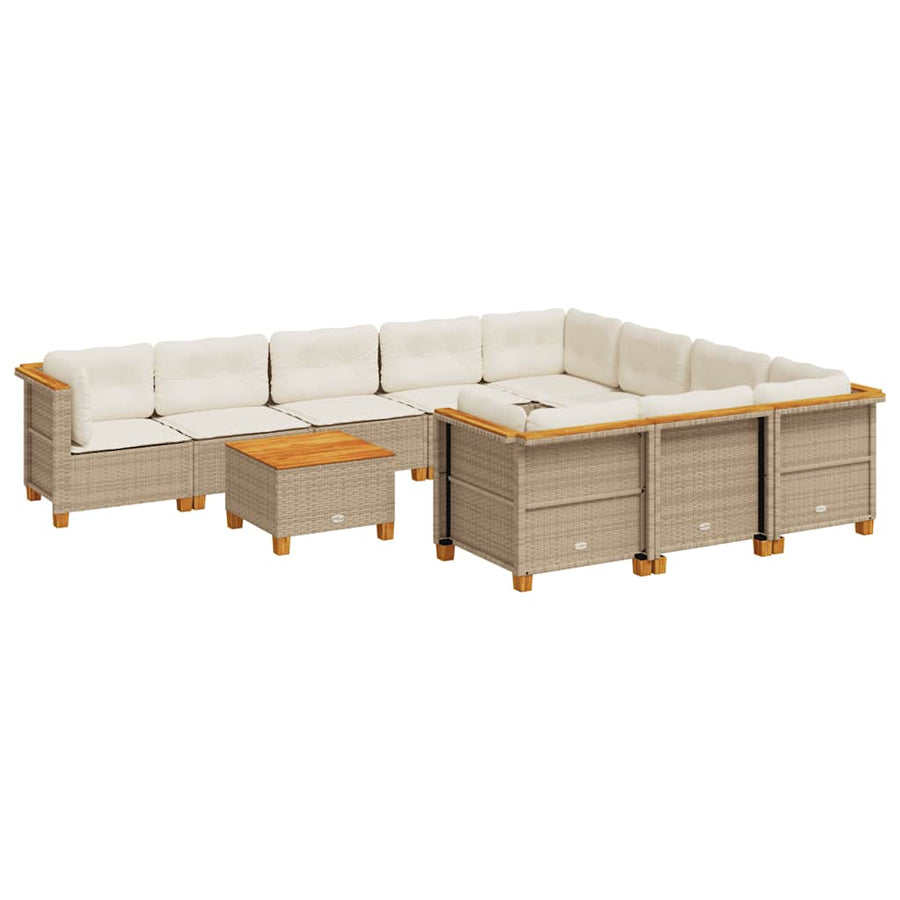 11-delige Tuinset met kussens poly rattan beige