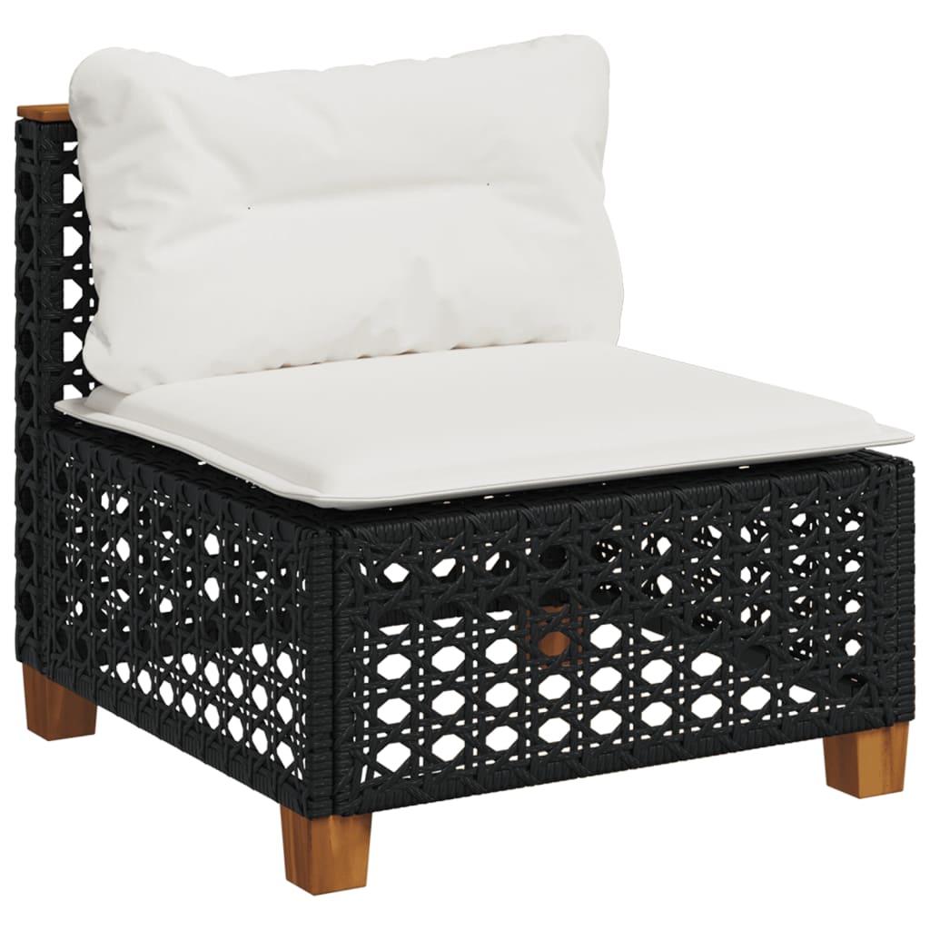 11-delige Loungeset met kussens poly rattan zwart