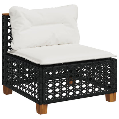 11-delige Loungeset met kussens poly rattan zwart