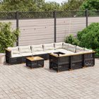 11-delige Loungeset met kussens poly rattan zwart