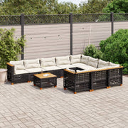11-piece Lounge Set with Cushions Poly Rattan Black