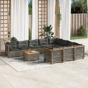 11-piece Loungeset with cushions poly rattan grey