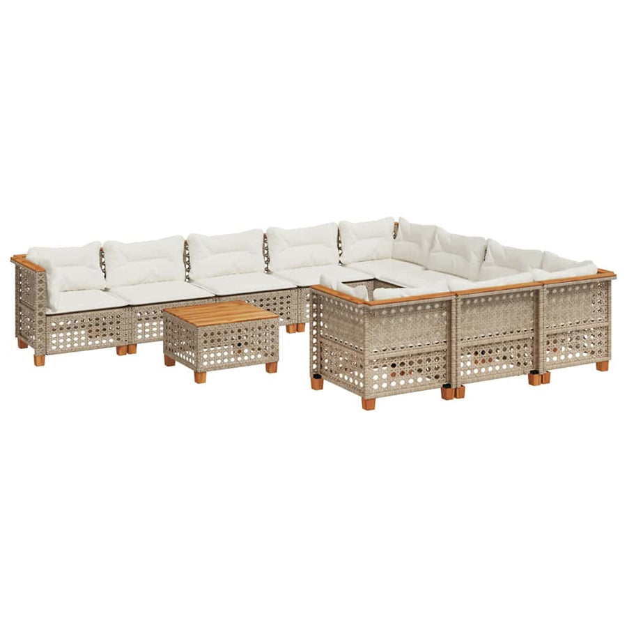 1 Tuinset Met Kussens Poly Rattan Beige gat weven