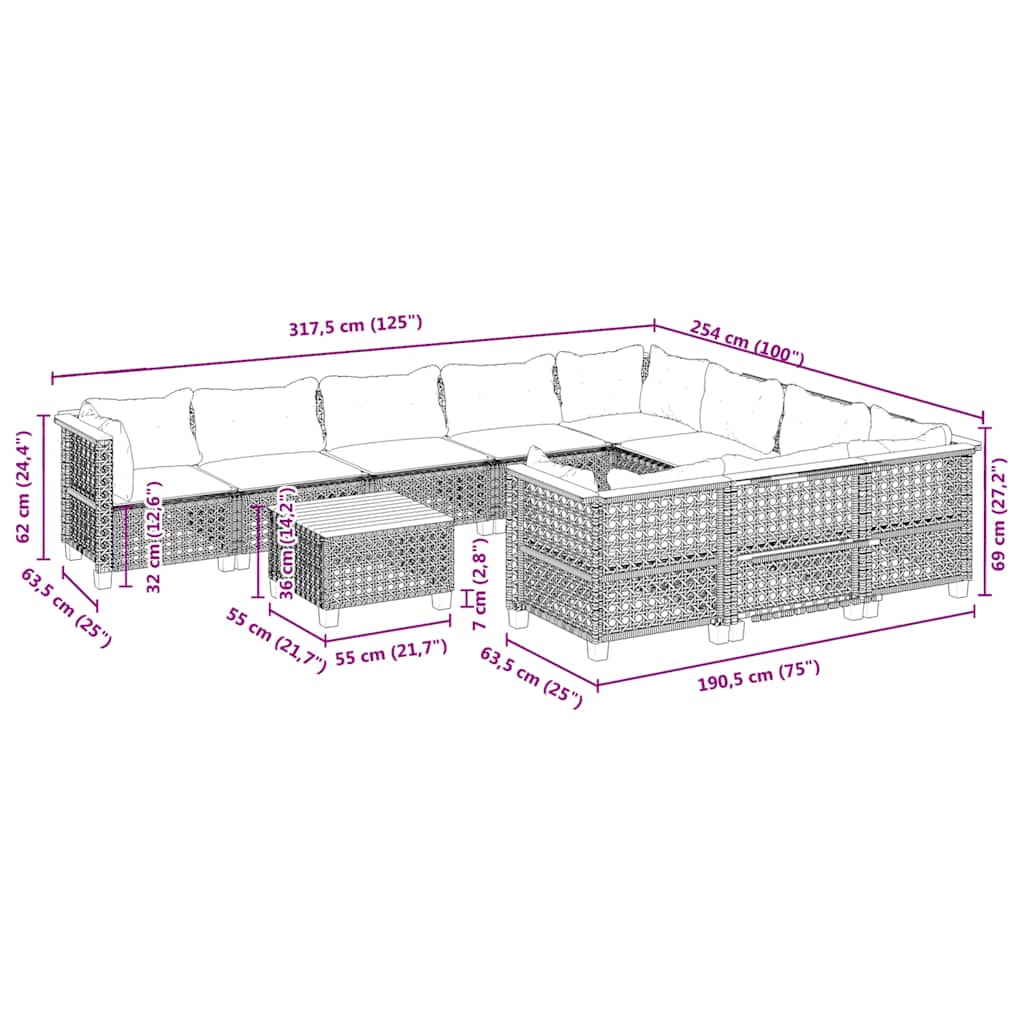 1 Tuinset Met Kussens Poly Rattan Beige gat weven