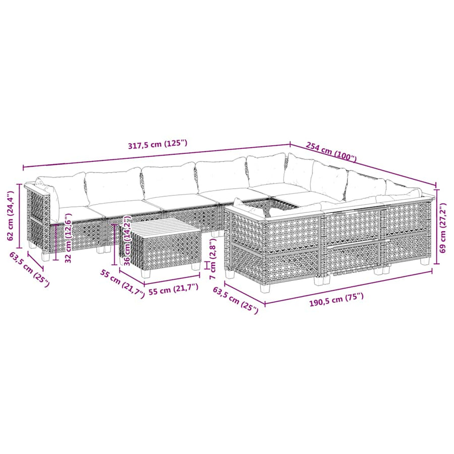 1 Tuinset Met Kussens Poly Rattan Beige gat weven
