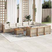 11-piece Garden Furniture Set with Cushions, Poly Rattan, Beige