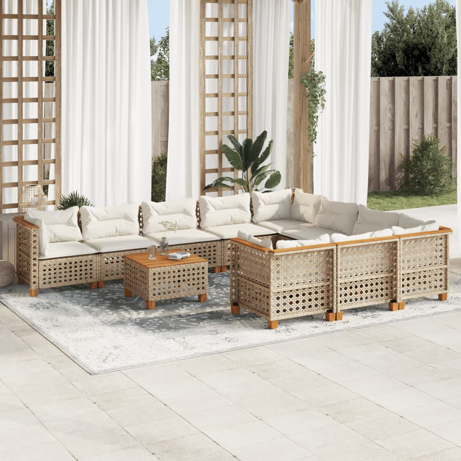 1 Tuinset Met Kussens Poly Rattan Beige gat weven