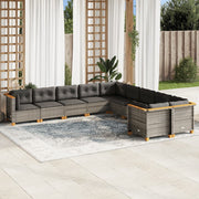 Loungeset 10-delig poly rattan grijs
