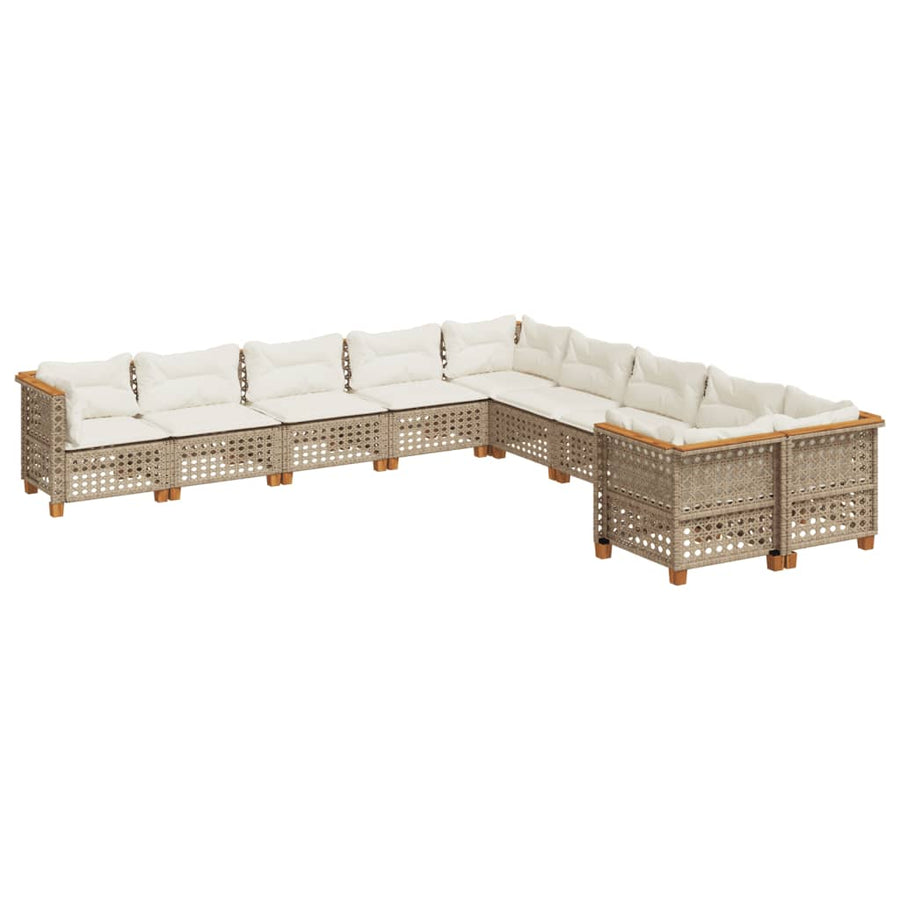 10-Delige Loungeset Met Kussens Poly Rattan Beige gat weven