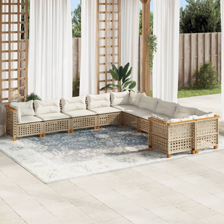 10-Delige Loungeset Met Kussens Poly Rattan Beige gat weven