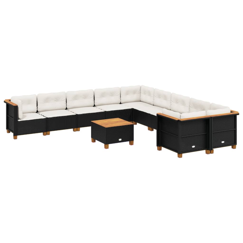 11-delige Loungeset met kussens poly rattan zwart