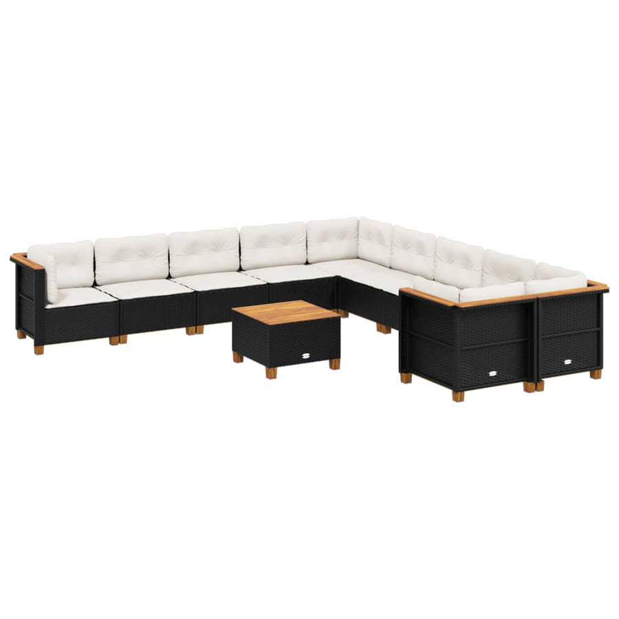 11-delige Loungeset met kussens poly rattan zwart