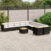 11-piece Lounge Set with Cushions Poly Rattan Black