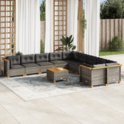 11-piece Loungeset with cushions poly rattan grey