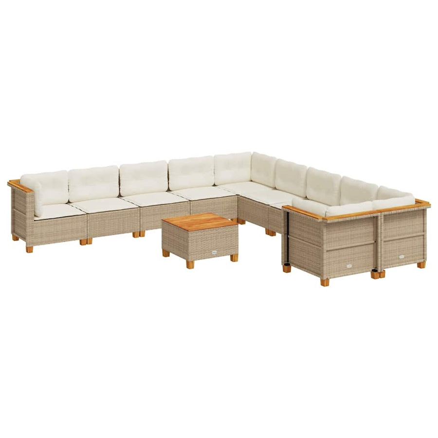 11-delige Tuinset met kussens poly rattan beige