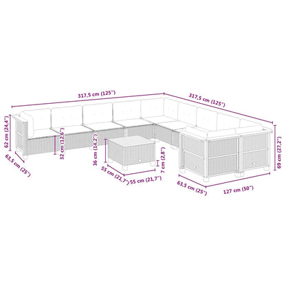 11-delige Tuinset met kussens poly rattan beige