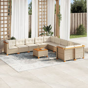 11-piece Garden Furniture Set with Cushions, Poly Rattan, Beige