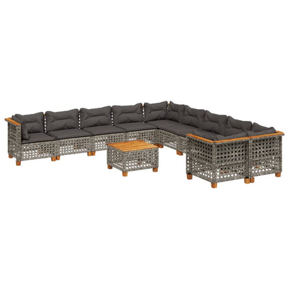 11-delige Loungeset met kussens poly rattan grijs