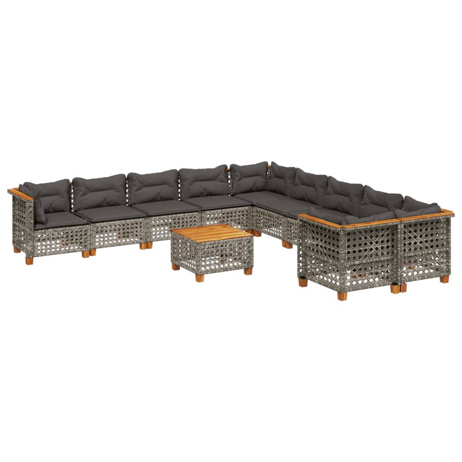 11-delige Loungeset met kussens poly rattan grijs