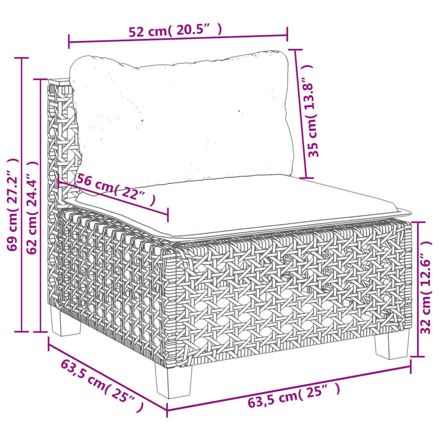 11-delige Loungeset met kussens poly rattan grijs