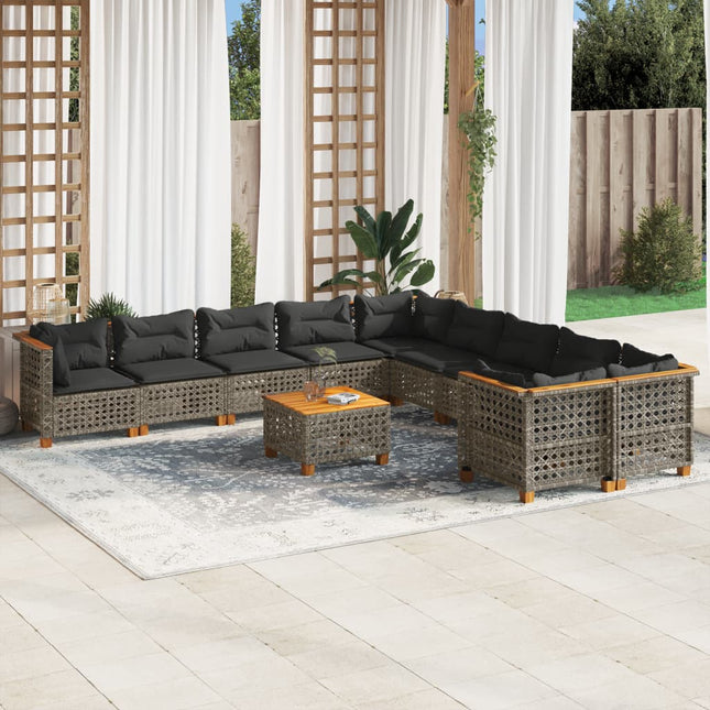 11-delige Loungeset met kussens poly rattan grijs