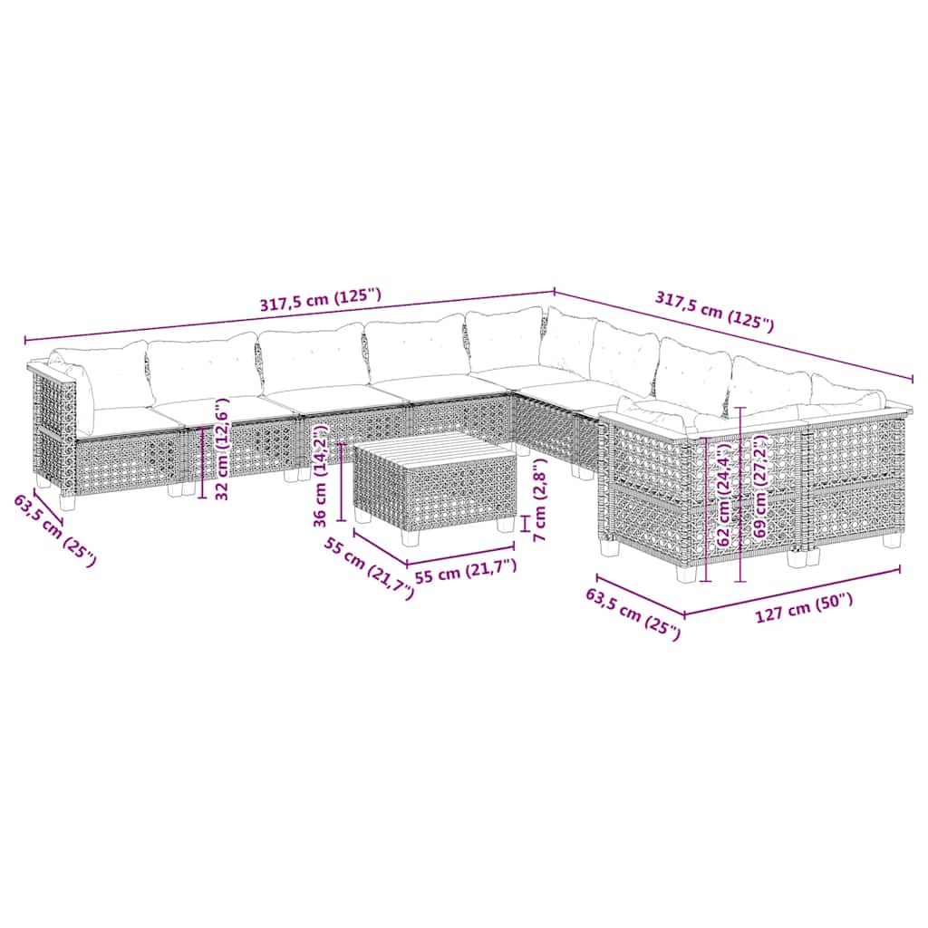 1 Tuinset Met Kussens Poly Rattan Beige gat weven