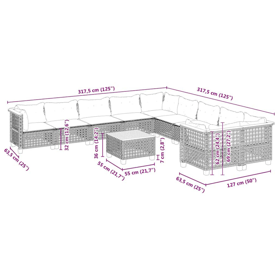 1 Tuinset Met Kussens Poly Rattan Beige gat weven