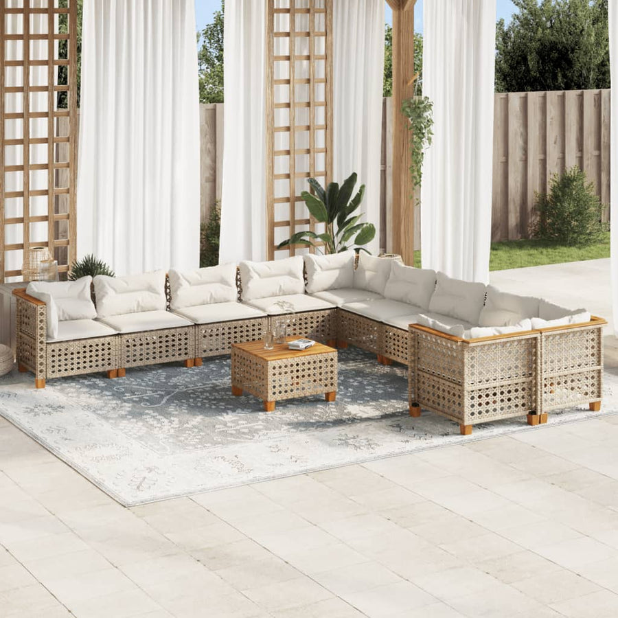 1 Tuinset Met Kussens Poly Rattan Beige gat weven
