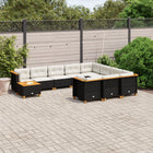 11-delige Loungeset met kussens poly rattan zwart