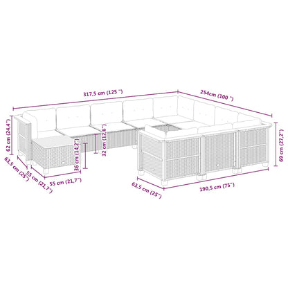 11-delige Tuinset met kussens poly rattan beige