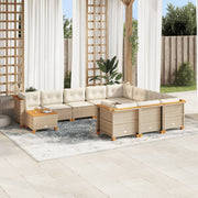 Tuinset 11-delig poly rattan beige met kussens