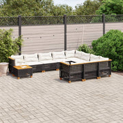 Loungeset 11-delig poly rattan zwart acaciahout