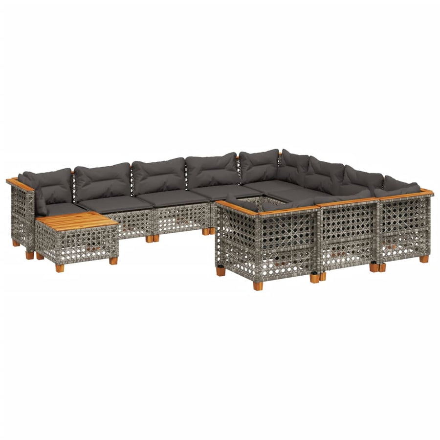 11-delige Loungeset met kussens poly rattan grijs
