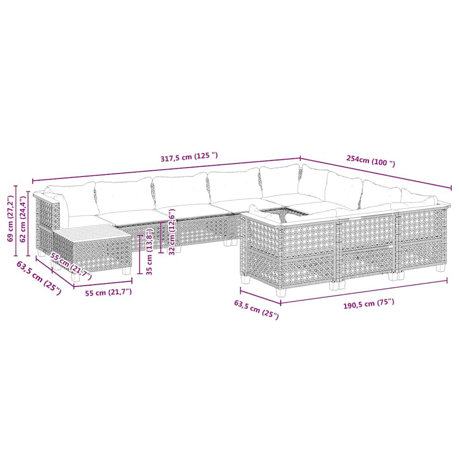 1 Tuinset Met Kussens Poly Rattan Beige