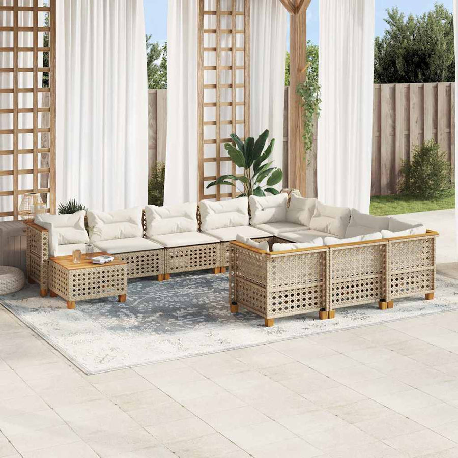 1 Tuinset Met Kussens Poly Rattan Beige