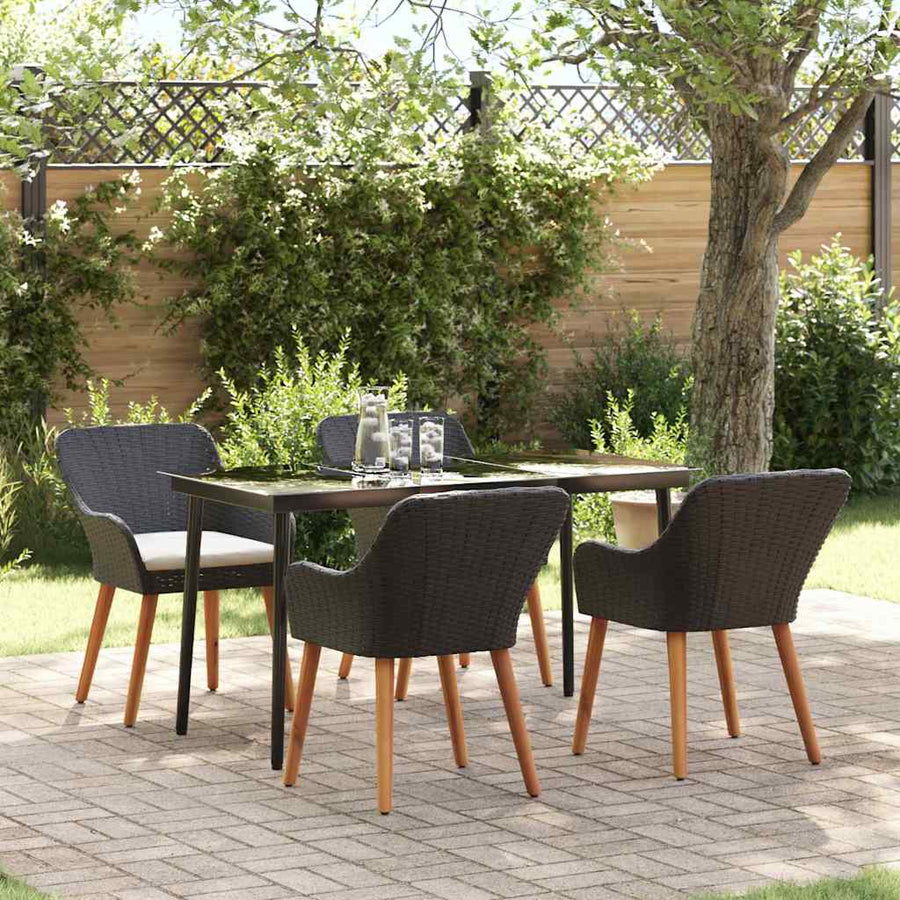 5-delige tuinset zwart poly rattan