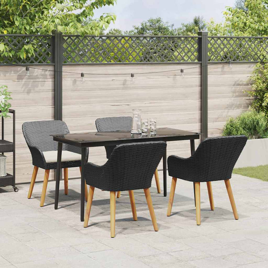 5-delige tuinset zwart poly rattan