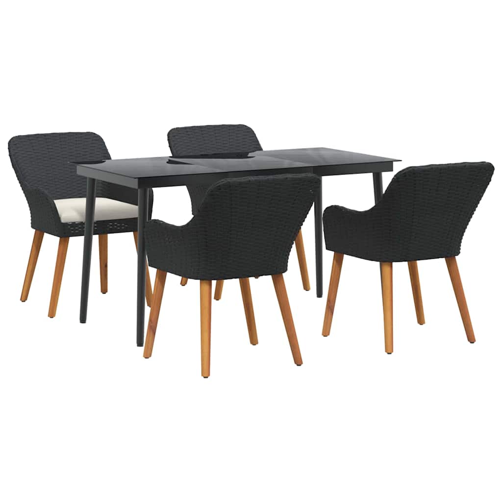 5-delige tuinset zwart poly rattan