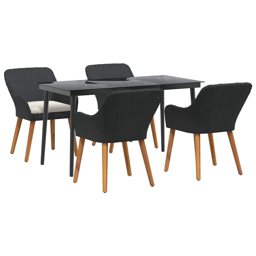 5-delige tuinset zwart poly rattan