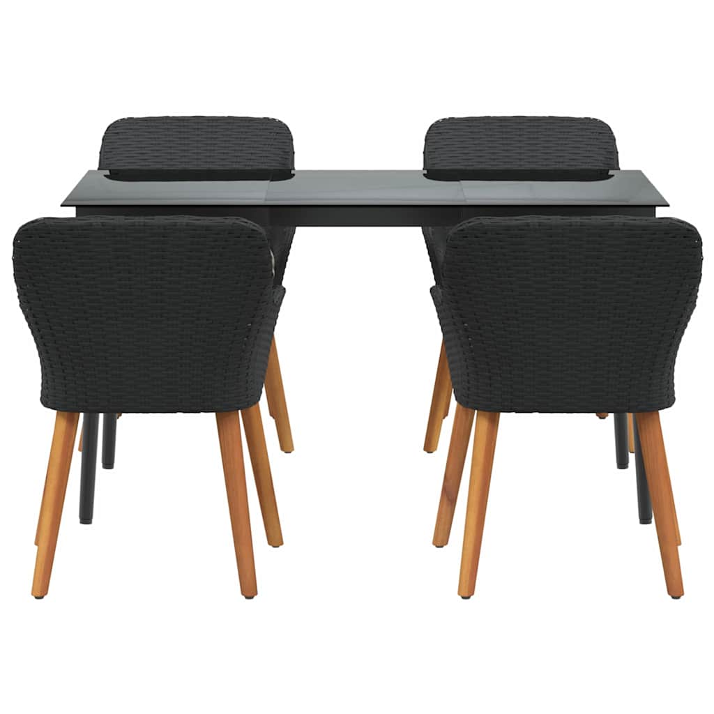 5-delige tuinset zwart poly rattan