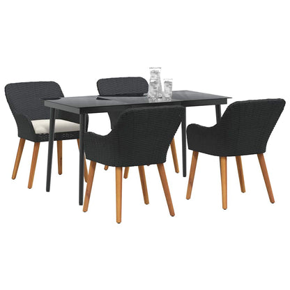 5-delige tuinset zwart poly rattan