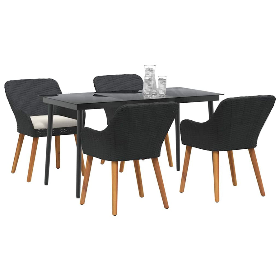 5-delige tuinset zwart poly rattan
