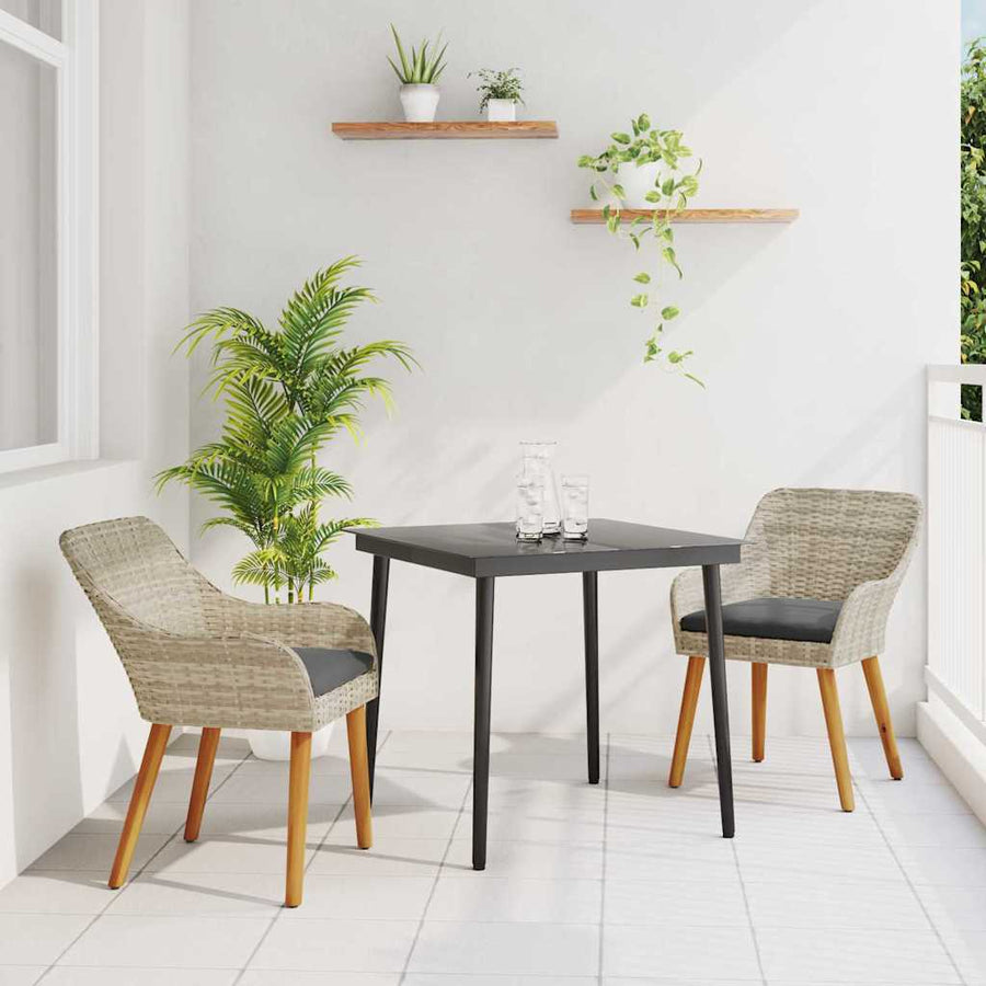 Eetkamerset 3 pcs Lichtgrijs en zwart 80 cm x 80 cm