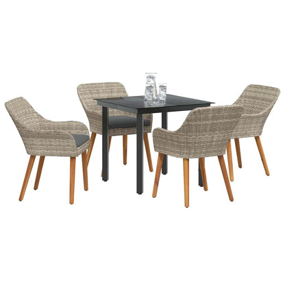 Eetkamerset 5 pcs Lichtgrijs en zwart Medium