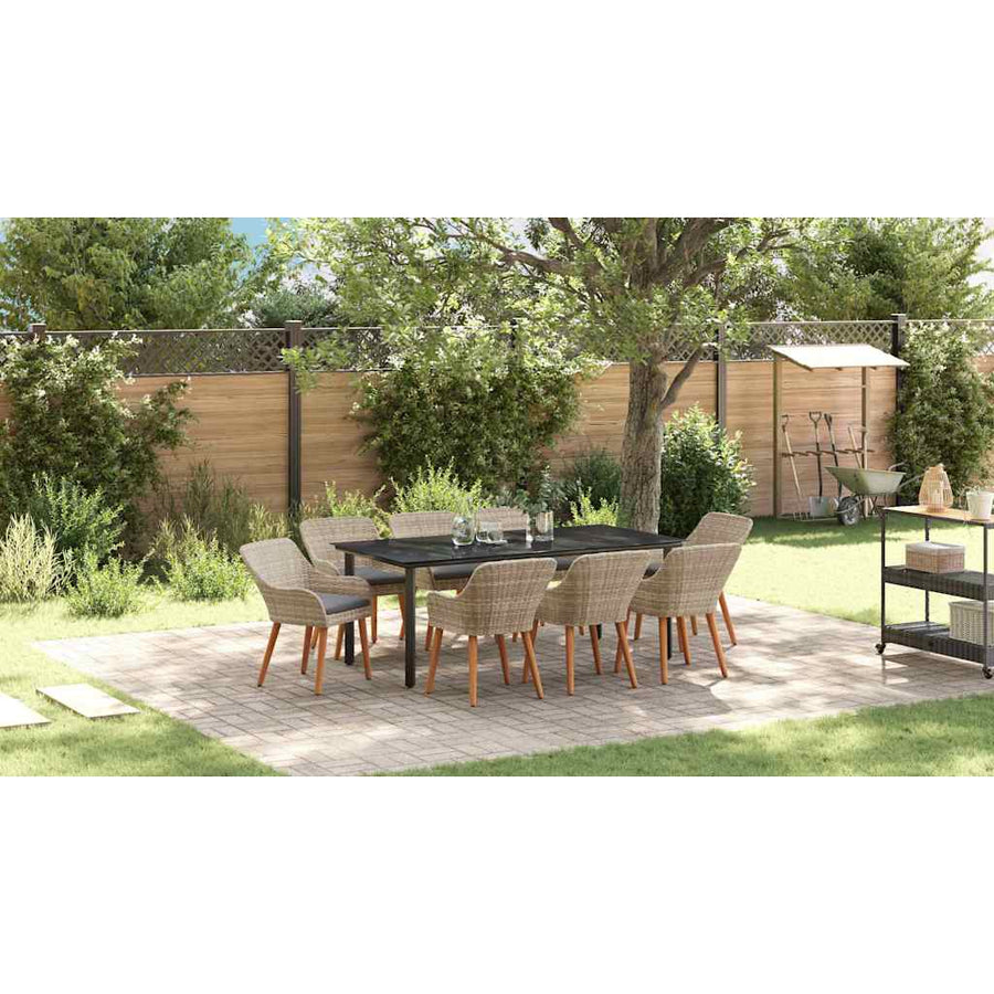 Eetkamerset 9 pcs Lichtgrijs en zwart 200x100x74 cm