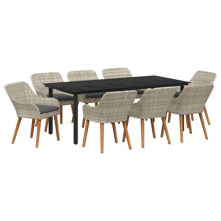 Eetkamerset 9 pcs Lichtgrijs en zwart 200x100x74 cm