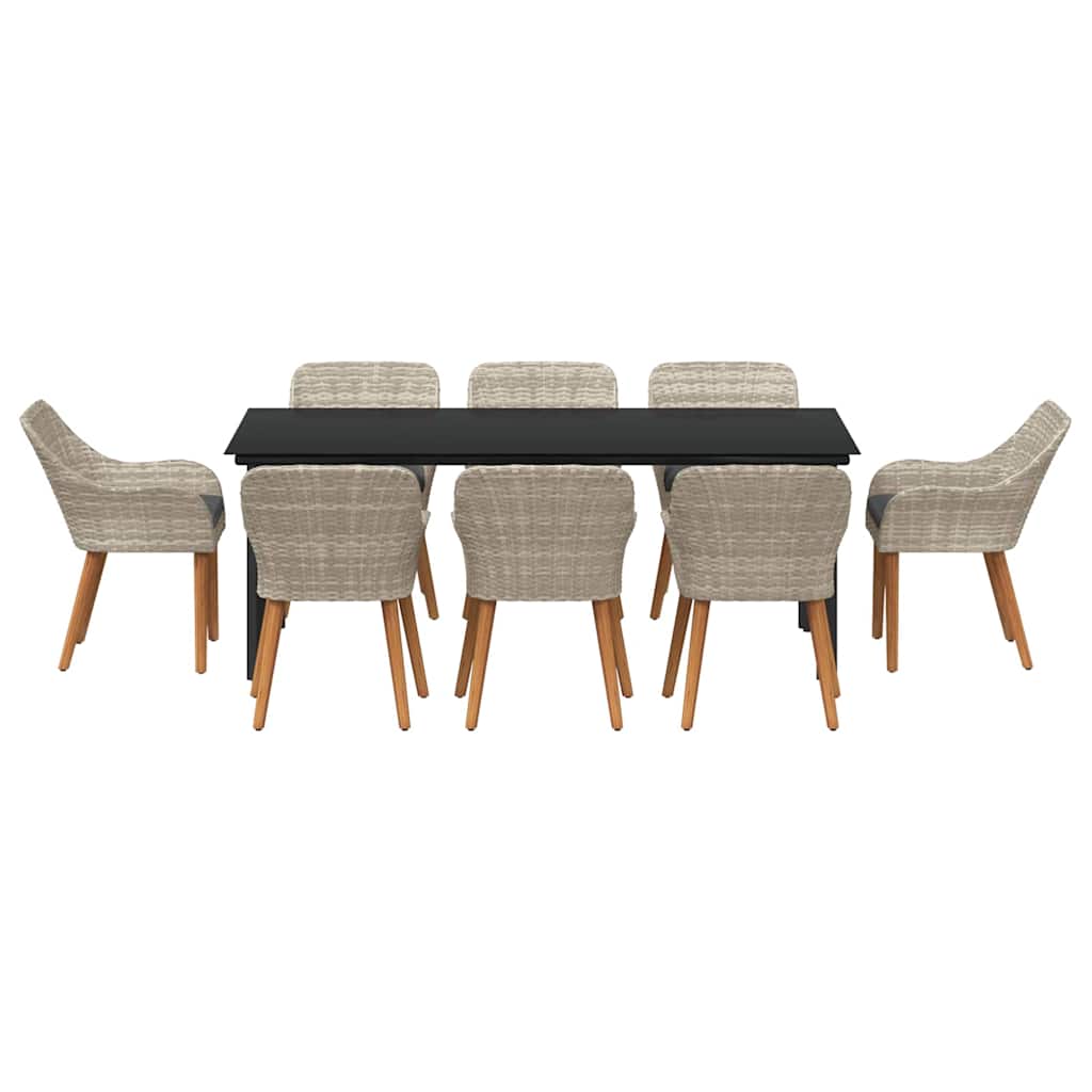 Eetkamerset 9 pcs Lichtgrijs en zwart 200x100x74 cm