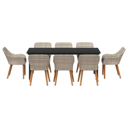 Eetkamerset 9 pcs Lichtgrijs en zwart 200x100x74 cm