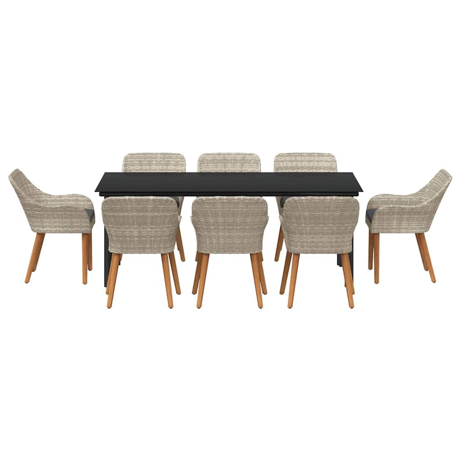 Eetkamerset 9 pcs Lichtgrijs en zwart 200x100x74 cm